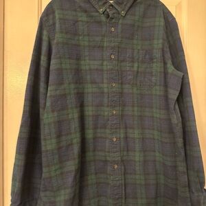 LL Bean Flannel Shirt Mens  XL Black Watch Plaid Slightly Fitted Preppy Grandpa